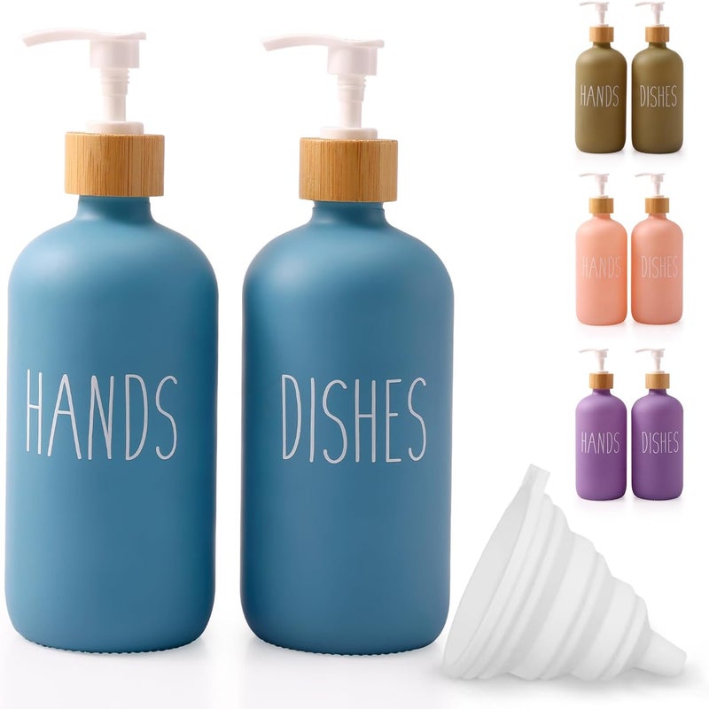 Loochica Blue 2 Pack Glass Soap Dispenser Set, Hand and Dish Glass Soap Dispensers for Kitchen Sink, Kitchen Soap Dispenser Set Suitable for Kitchen Décor - Image 1